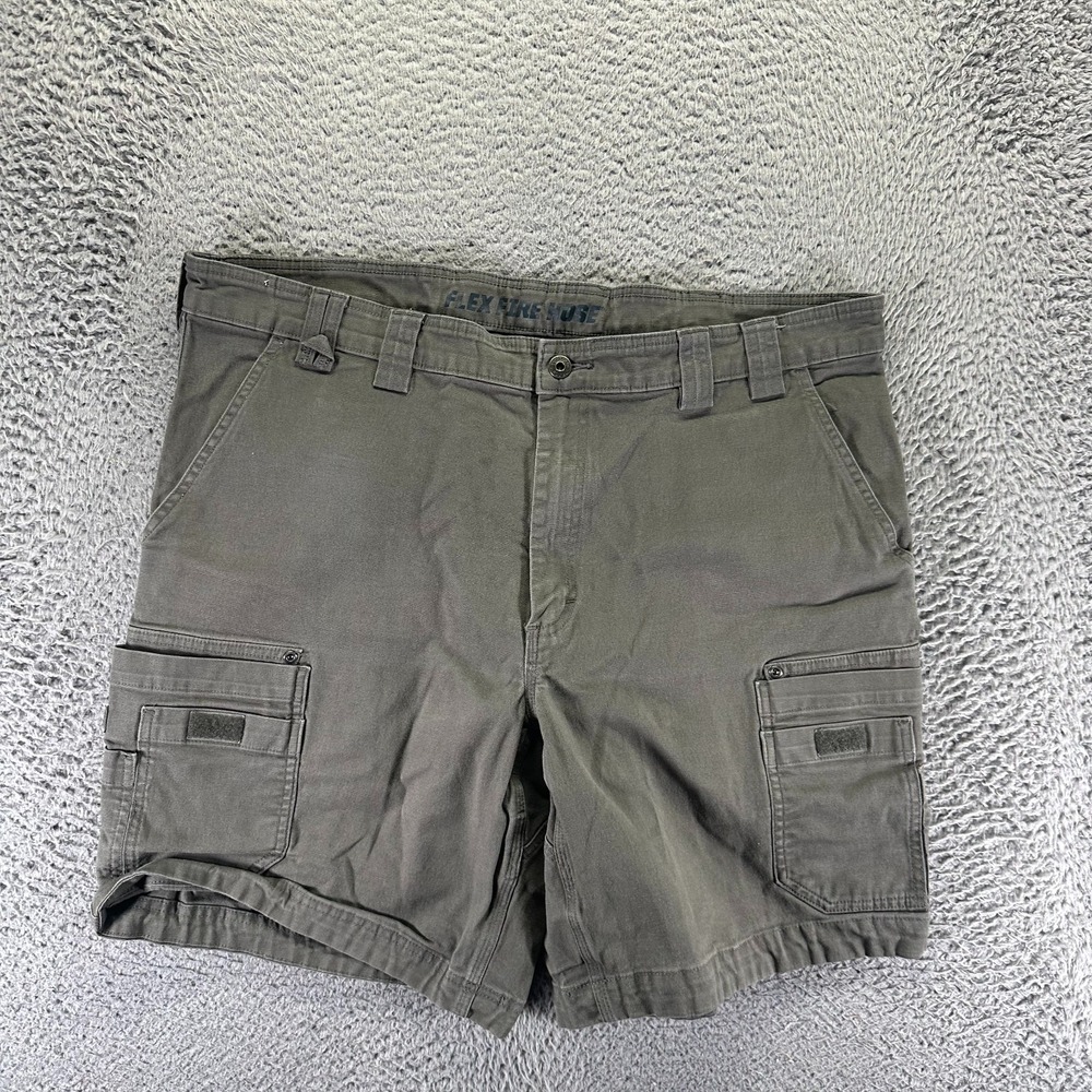 Duluth Trading Flex Fire Hose Shorts Mens 42 Green Cotton Cargo Workwear Stretch